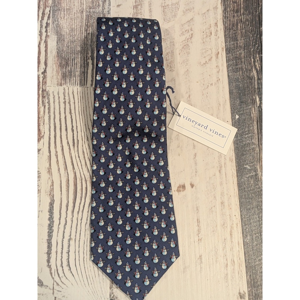 Vineyard Vines Snowman Silk Tie NWT Navy Christmas Holiday Hand Painted 59"
